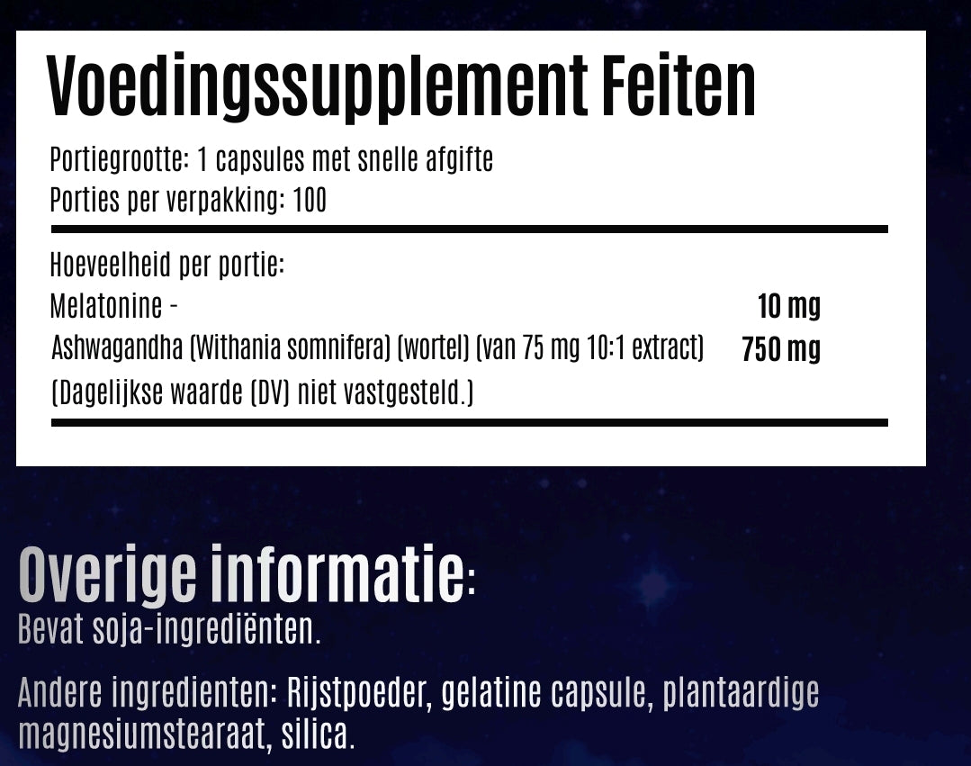 Melatonine en Ashwagandha 10mg 100 capsules