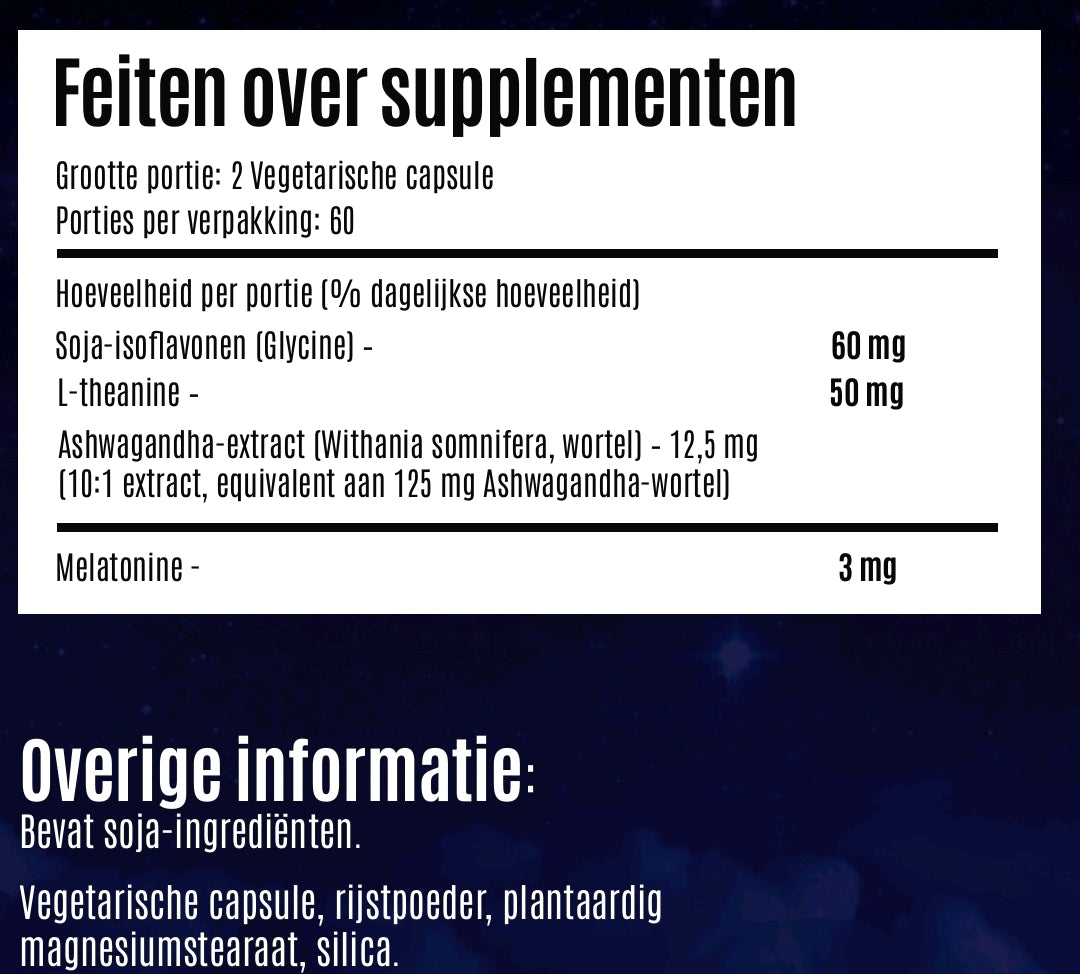 Melatonine Ashwagandha en L-theanine 3mg 60 capsules